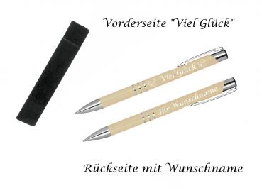 Glücks-Kugelschreiber mit beidseitiger Gravur mit Velouretui / Farbe: elfenbein