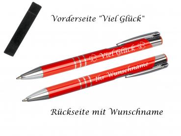 Glücks-Kugelschreiber mit beidseitiger Gravur mit Velouretui / Farbe: mittelrot