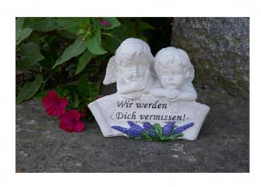 Grabschmuck "Engelspaar" / Grabstein / Grabdecko "Wir werden Dich vermissen"