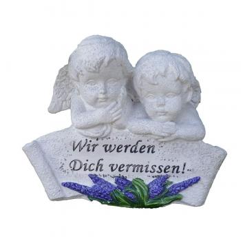 Grabschmuck "Engelspaar" / Grabstein / Grabdecko "Wir werden Dich vermissen"