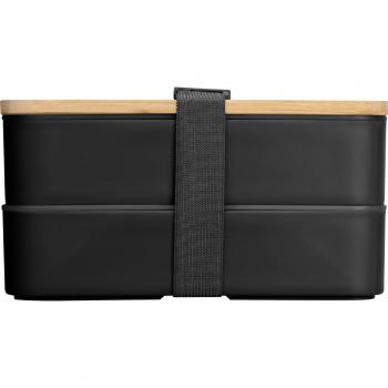 Große Brotdose mit Gravur / Lunchbox / 2-stöckig / mit Besteck / Farbe: schwarz
