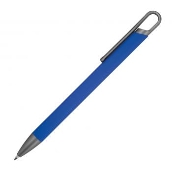 Gummierter Soft Touch Gel Kugelschreiber aus Metall / Farbe: blau