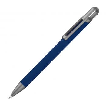 Gummierter Soft Touch Gel Kugelschreiber aus Metall / Farbe: dunkelblau