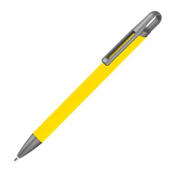 Gummierter Soft Touch Gel Kugelschreiber aus Metall / Farbe: gelb