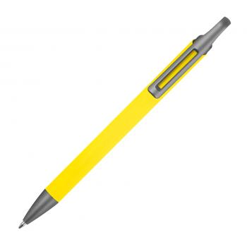 Gummierter Soft Touch Gel Kugelschreiber aus Metall / Farbe: gelb