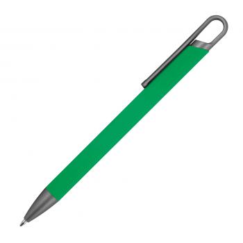 Gummierter Soft Touch Gel Kugelschreiber aus Metall / Farbe: grün
