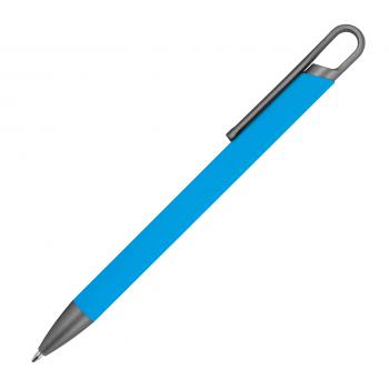 Gummierter Soft Touch Gel Kugelschreiber aus Metall / Farbe: hellblau