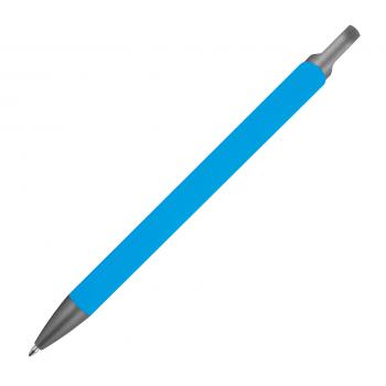 Gummierter Soft Touch Gel Kugelschreiber aus Metall / Farbe: hellblau