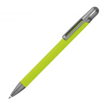 Gummierter Soft Touch Gel Kugelschreiber aus Metall / Farbe: hellgrün