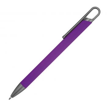 Gummierter Soft Touch Gel Kugelschreiber aus Metall / Farbe: lila