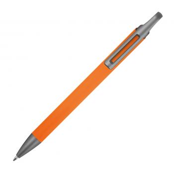 Gummierter Soft Touch Gel Kugelschreiber aus Metall / Farbe: orange