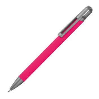 Gummierter Soft Touch Gel Kugelschreiber aus Metall / Farbe: pink