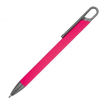 Gummierter Soft Touch Gel Kugelschreiber aus Metall / Farbe: pink