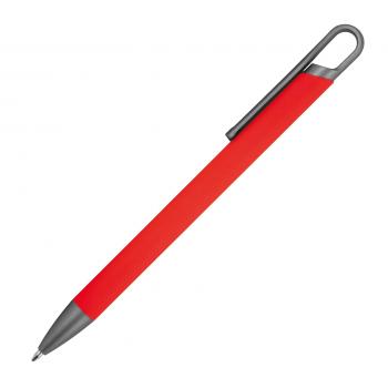Gummierter Soft Touch Gel Kugelschreiber aus Metall / Farbe: rot