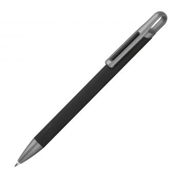 Gummierter Soft Touch Gel Kugelschreiber aus Metall / Farbe: schwarz
