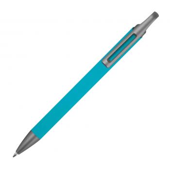 Gummierter Soft Touch Gel Kugelschreiber aus Metall / Farbe: türkis