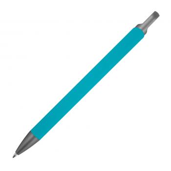 Gummierter Soft Touch Gel Kugelschreiber aus Metall / Farbe: türkis