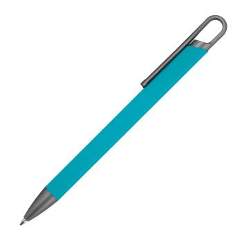 Gummierter Soft Touch Gel Kugelschreiber aus Metall / Farbe: türkis
