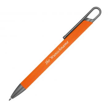 Gummierter Soft Touch Gel Kugelschreiber aus Metall mit Gravur / Farbe: orange