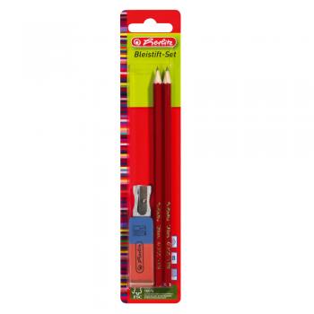 Herlitz Bleistift Set / bestehend aus 2 Bleistifte HB, 1 Radierer, 1 Anspitzer