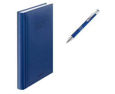 Herlitz Buchkalender 2025 / Chefkalender / A5 / Farbe: blau + Kugelschreiber