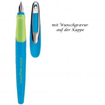 Herlitz Schulfüllhalter mit Gravur / Füller "my.pen" / Farbe: blau/neon