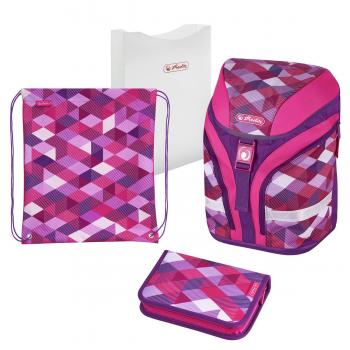 Herlitz Schulranzen Set "Pink Cubes" / mit Sporttasche, Stiftebox, Heftbox