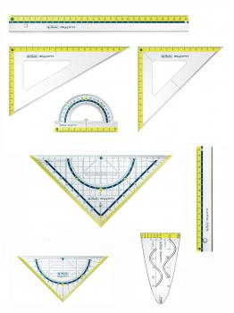 Herlitz Zeichengarnitur 8tlg / Dreiecke, Lineale, Winkelmesser, Parabel / lemon