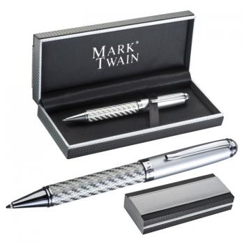 hochwertiger Kugelschreiber "Mark Twain" / in silbernem Karbondesign