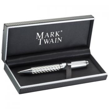 hochwertiger Kugelschreiber "Mark Twain" / in silbernem Karbondesign