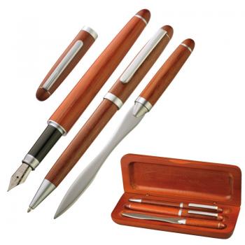 hochwertiges Holz-Schreibset / bestehend aus Kugelschreiber, Brieföffner, Füller