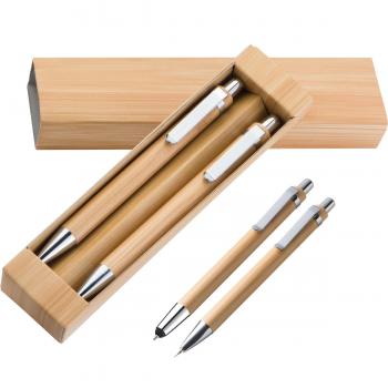 Holz Schreib-Set aus Bambus / Bleistift + Touchpenkugelschreiber