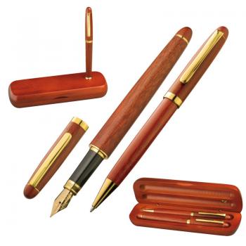 Holz-Schreibset / bestehend aus Füller und Kugelschreiber / Farbe braun