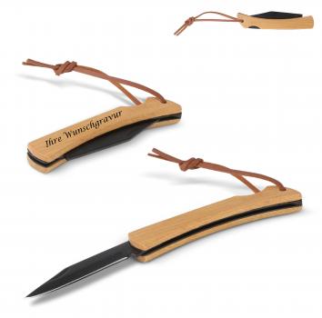 Holz Taschenmesser mit Gravur / aus Bambus
