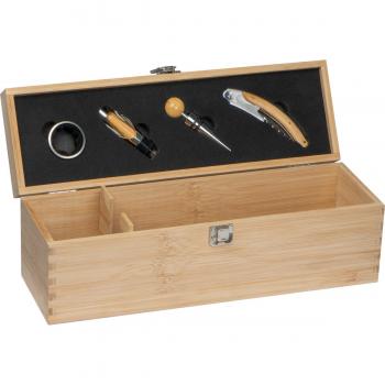 Holz-Weinbox mit Namensgravur - mit Kellnermesser, Flaschenverschluss, Ausgießer
