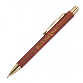 Holzkugelschreiber mit goldenen Applikationen mit Gravur