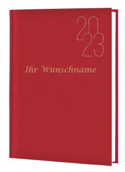 Idena Premium Buchkalender mit Gravur / Chefkalender 2023 / Farbe: rot