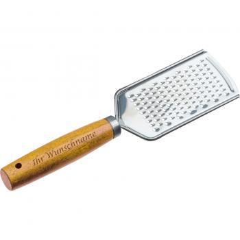 Käsereibe mit Gravur / Raspel / aus rostfreiem Edelstahl mit Holzgriff