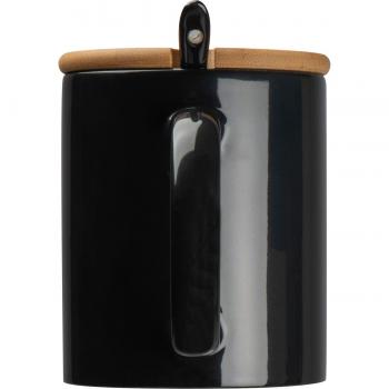 Keramiktasse mit Löffel und Bambusdeckel / Farbe: schwarz