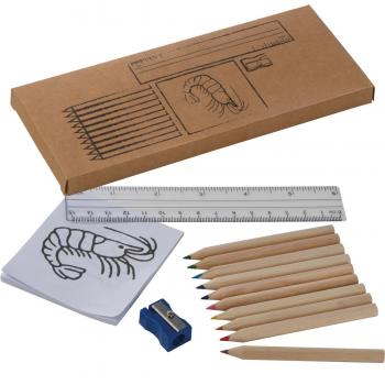 Kinderzeichenset mit 10 Buntstiften, Lineal (15 cm), Anspitzer, Ausmalblock