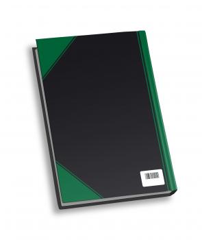 Kladde / Notizbuch / DIN A4 / 96 Blatt / blanko / schwarz mit grünen Ecken
