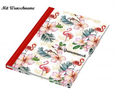 Kladde mit Namensgravur - Notizbuch - A5 - 96 Blatt - dotted - "Flamingo"
