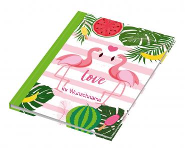 Kladde mit pinkgefärbter Gravur / Notizbuch A5 / 96 Blatt / dotted / "Flamingo"