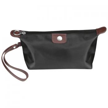 Kosmetiktasche mit Kunstleder Applikationen / Farbe: schwarz