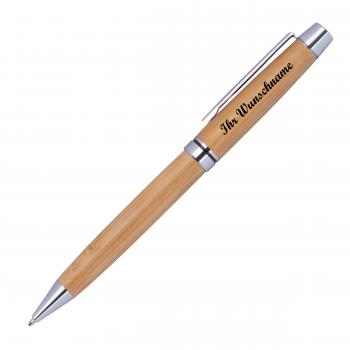 Kugelschreiber aus Holz mit Namensgravur - mit Applikationen aus Metall