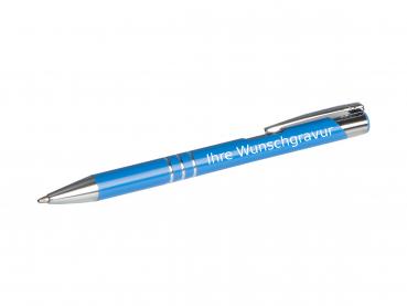 Kugelschreiber aus Metall mit Gravur / Farbe: mittelblau