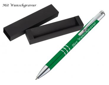 Kugelschreiber aus Metall mit Gravur / mit Pappetui / Farbe: grün