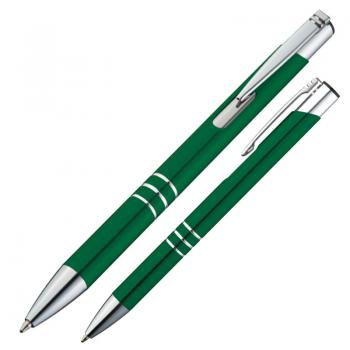 Kugelschreiber aus Metall mit Gravur / mit Pappetui / Farbe: grün