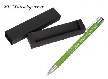 Kugelschreiber aus Metall mit Gravur / mit Pappetui / Farbe: hellgrün