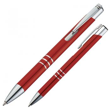 Kugelschreiber aus Metall mit Gravur / mit Pappetui / Farbe: rot